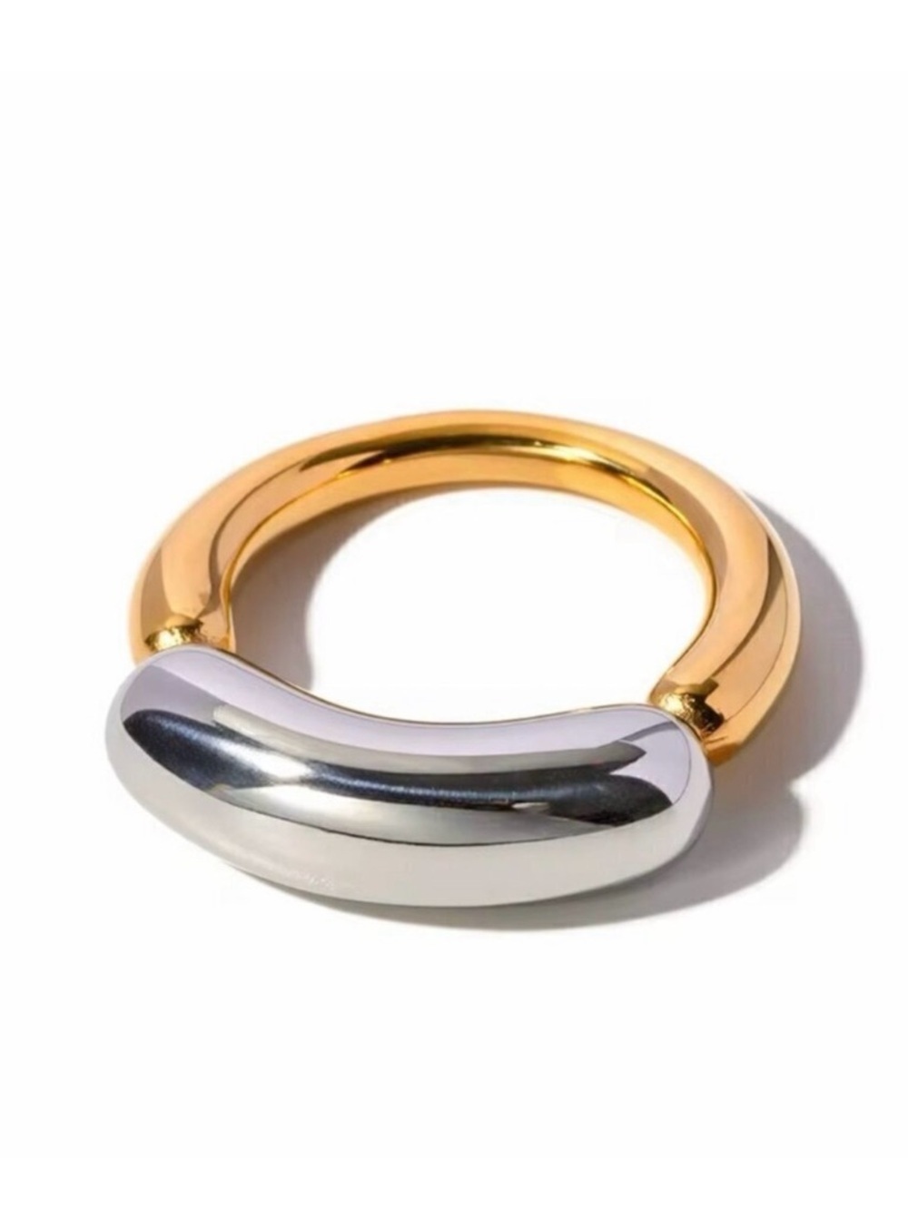 NWT 18K Gold Plated Minimalist Chunky Statement Ring Sz. 6 Avant Garde Two-Tone
